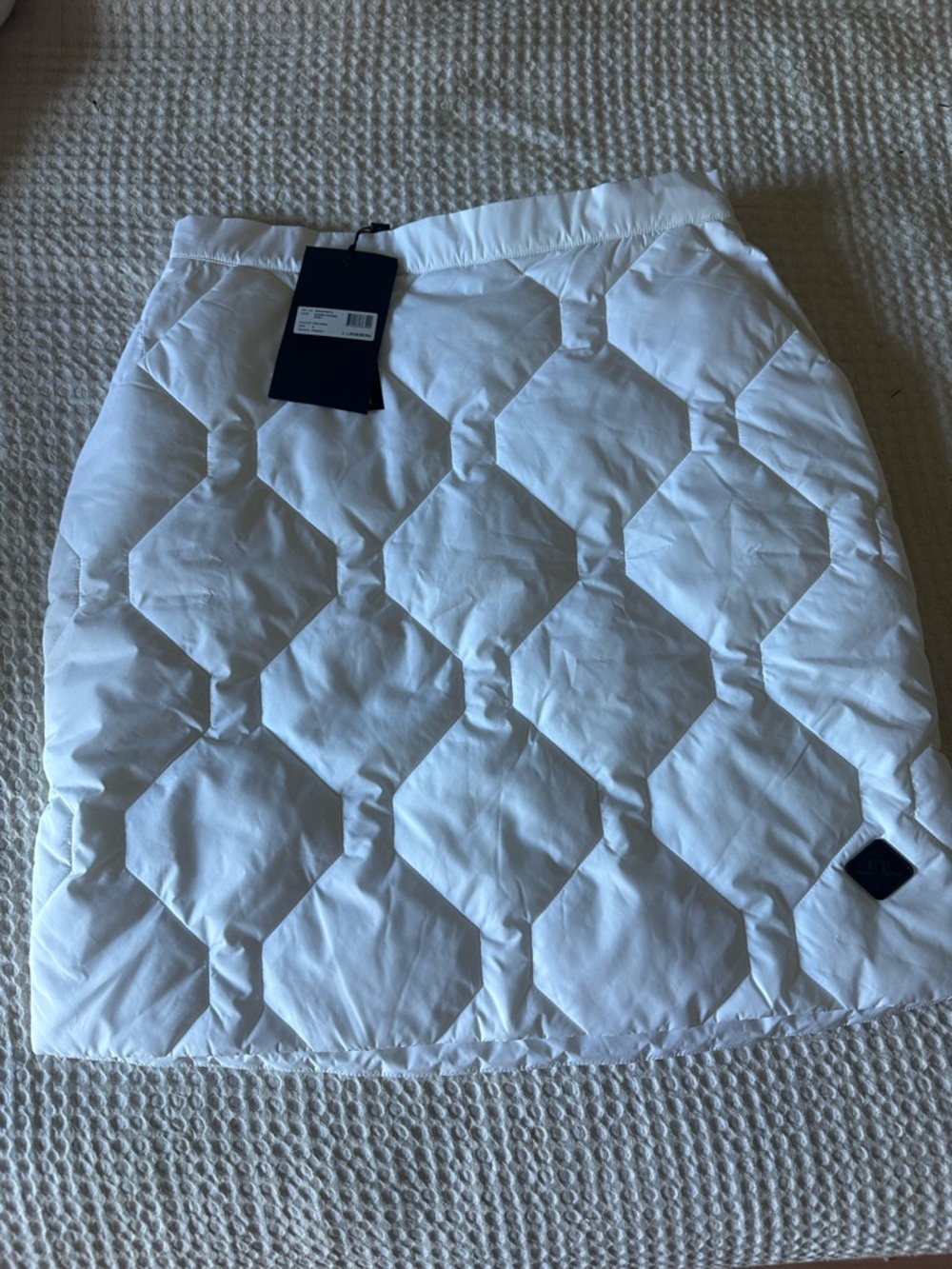 White Quilted Mini Skirt - Padded Diamond Pattern